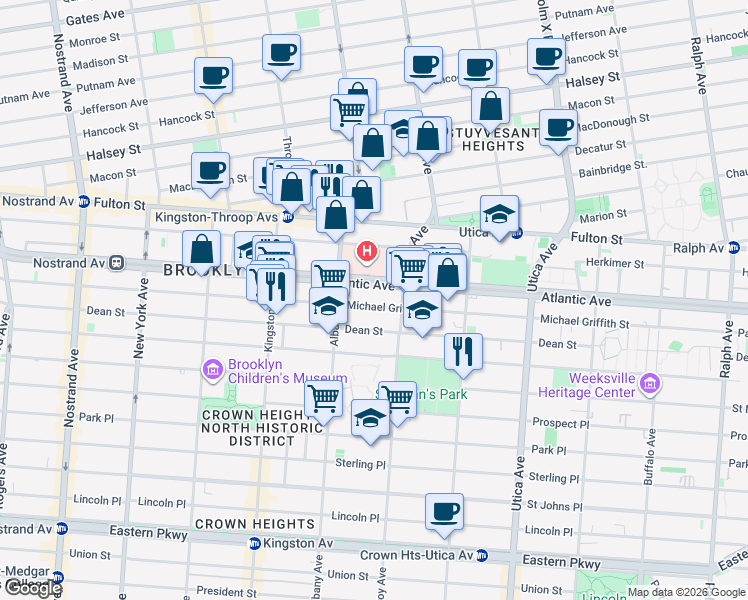 map of restaurants, bars, coffee shops, grocery stores, and more near 1633 Pacific Street in Brooklyn