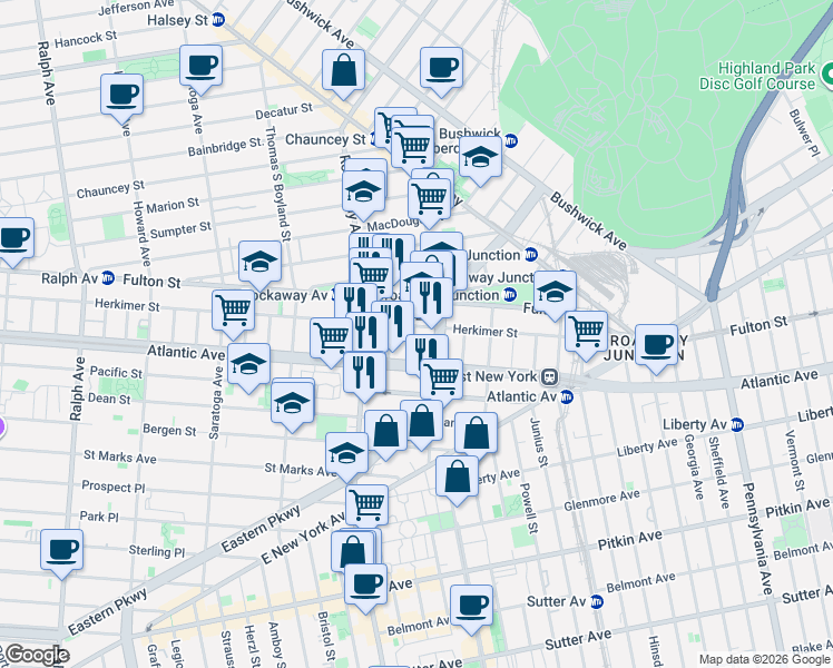 map of restaurants, bars, coffee shops, grocery stores, and more near in Brooklyn