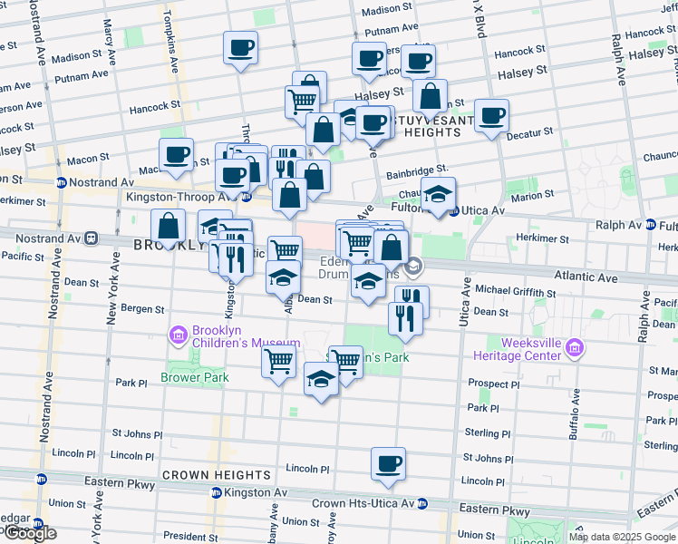map of restaurants, bars, coffee shops, grocery stores, and more near 1633 Pacific Street in Brooklyn