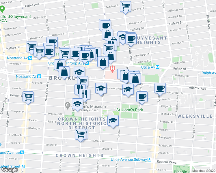 map of restaurants, bars, coffee shops, grocery stores, and more near in Brooklyn