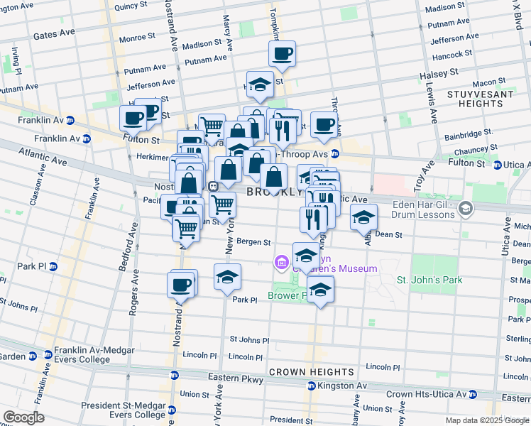 map of restaurants, bars, coffee shops, grocery stores, and more near 1311 Dean Street in Brooklyn