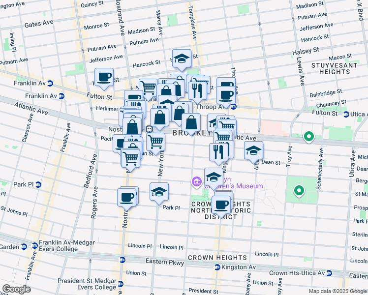map of restaurants, bars, coffee shops, grocery stores, and more near 1311 Dean Street in Brooklyn