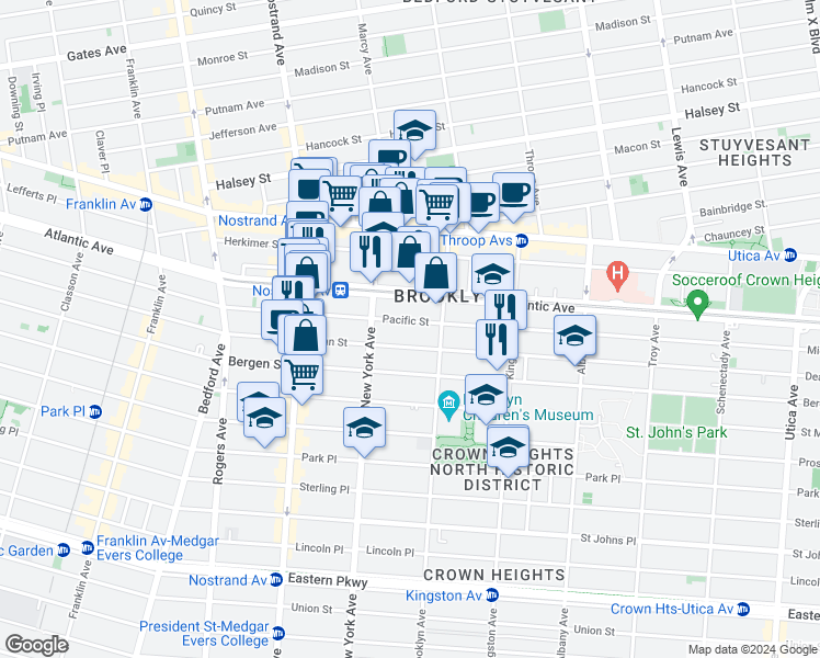 map of restaurants, bars, coffee shops, grocery stores, and more near 1311 Dean Street in Brooklyn