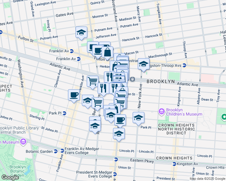 map of restaurants, bars, coffee shops, grocery stores, and more near 1147 Dean Street in Brooklyn