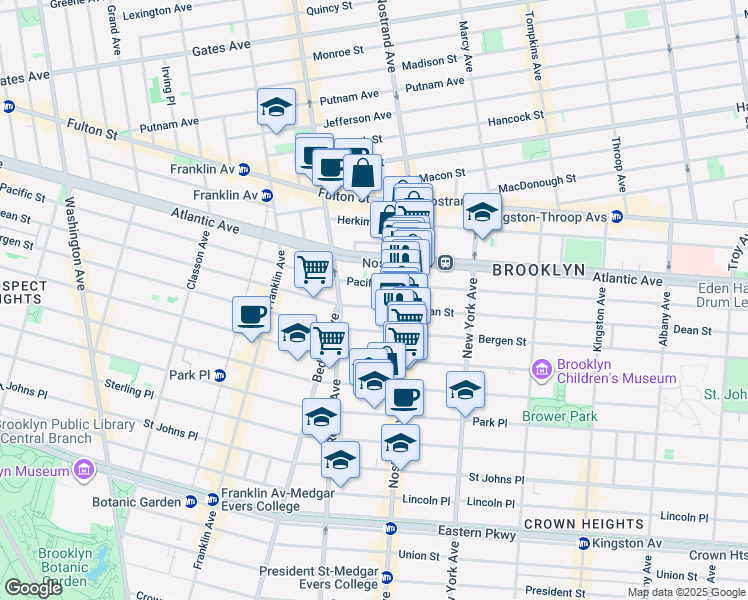 map of restaurants, bars, coffee shops, grocery stores, and more near 1147 Dean Street in Brooklyn