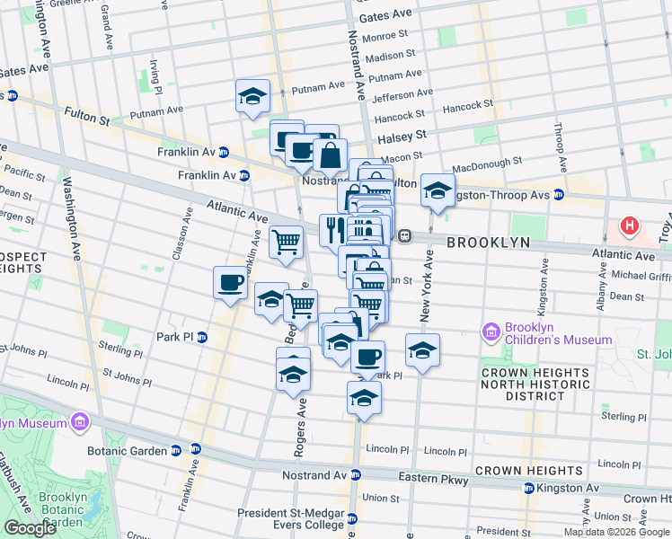 map of restaurants, bars, coffee shops, grocery stores, and more near 1147 Dean Street in Brooklyn