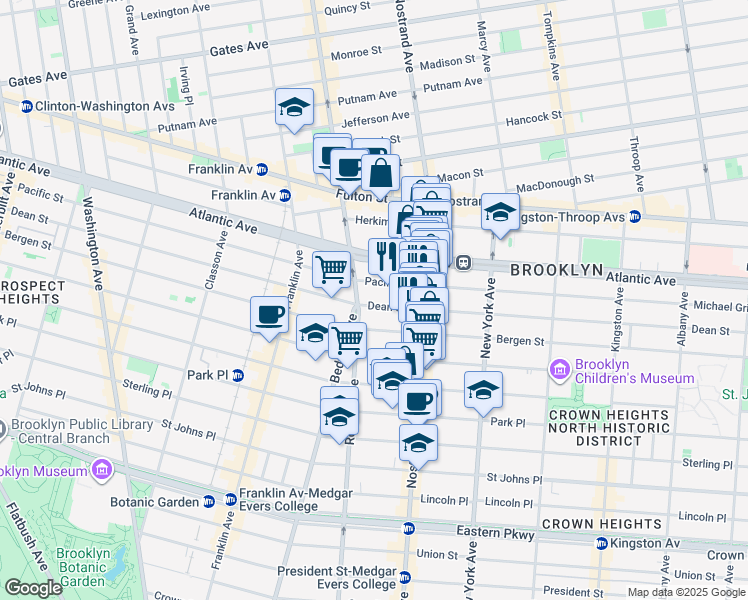 map of restaurants, bars, coffee shops, grocery stores, and more near 1147 Dean Street in Brooklyn