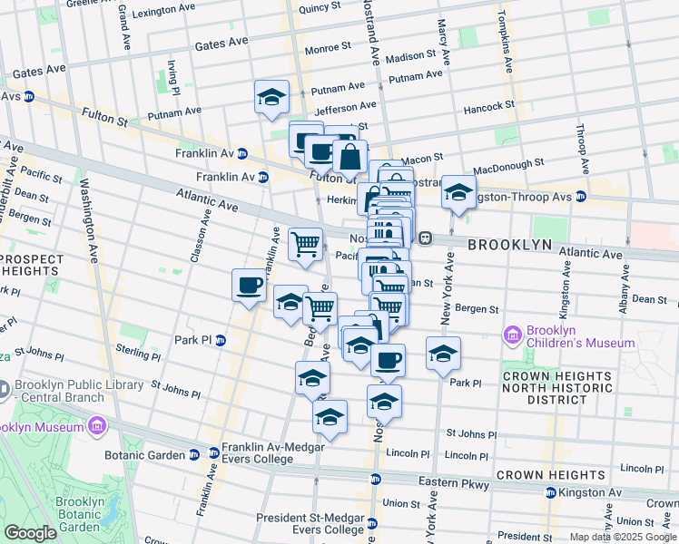 map of restaurants, bars, coffee shops, grocery stores, and more near 1147 Dean Street in Brooklyn