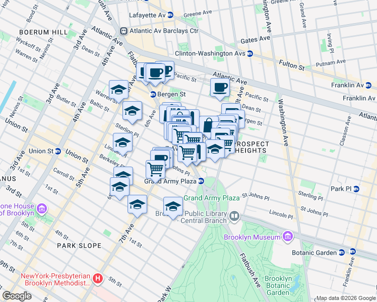 map of restaurants, bars, coffee shops, grocery stores, and more near 7th Avenue in Brooklyn