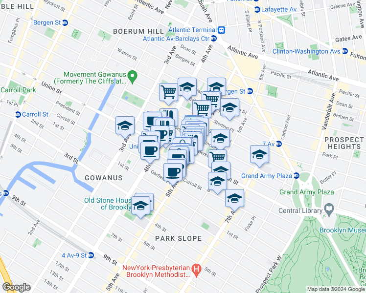 map of restaurants, bars, coffee shops, grocery stores, and more near 701 Union Street in Brooklyn
