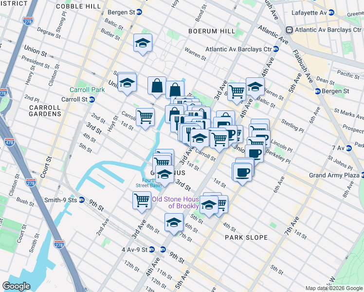 map of restaurants, bars, coffee shops, grocery stores, and more near 454 Carroll Street in Brooklyn