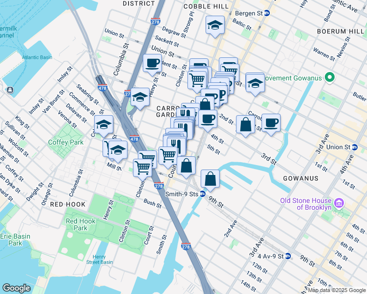 map of restaurants, bars, coffee shops, grocery stores, and more near in Brooklyn