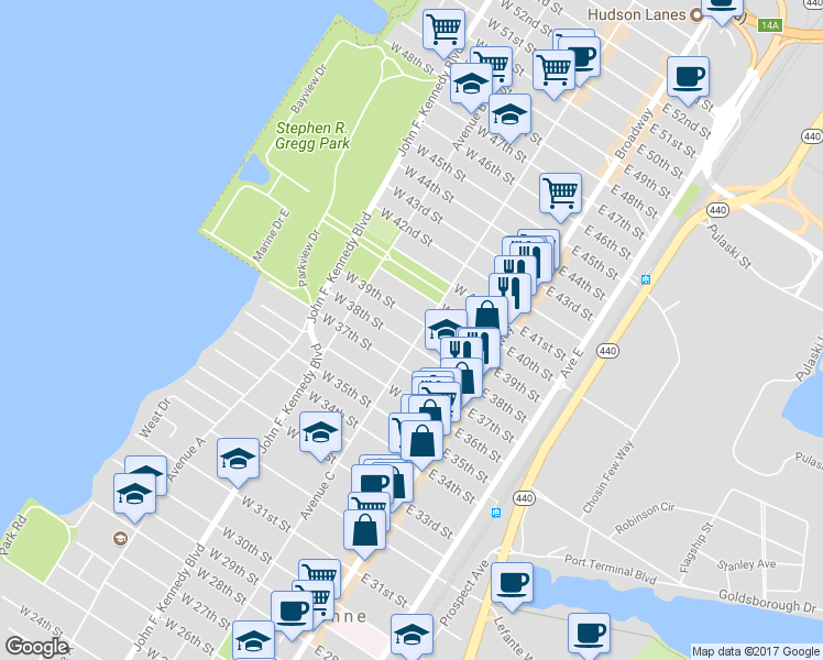 map of restaurants, bars, coffee shops, grocery stores, and more near 858 Avenue C in Bayonne