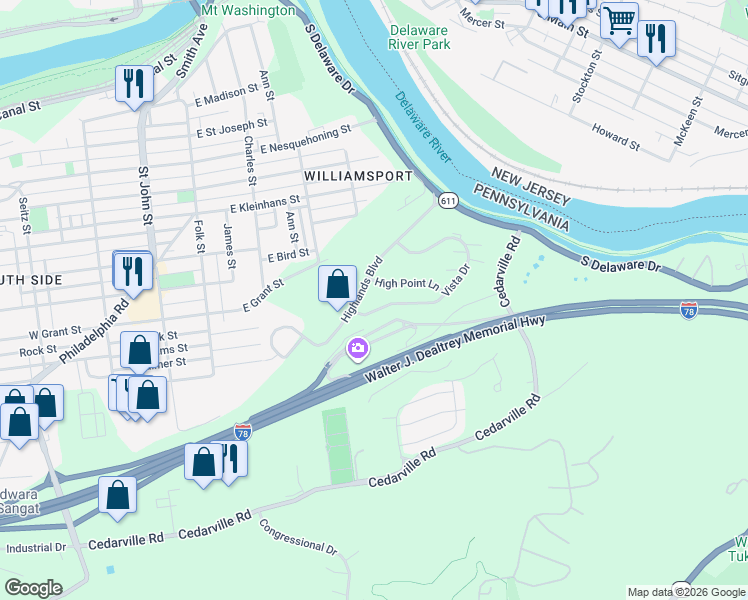 map of restaurants, bars, coffee shops, grocery stores, and more near 692 Vista Drive in Easton