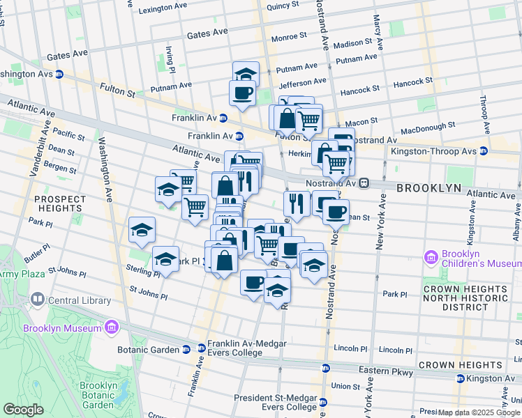 map of restaurants, bars, coffee shops, grocery stores, and more near 1076 Dean Street in Brooklyn
