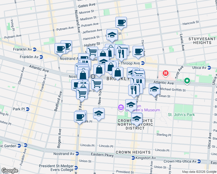 map of restaurants, bars, coffee shops, grocery stores, and more near 1311 Dean Street in Brooklyn