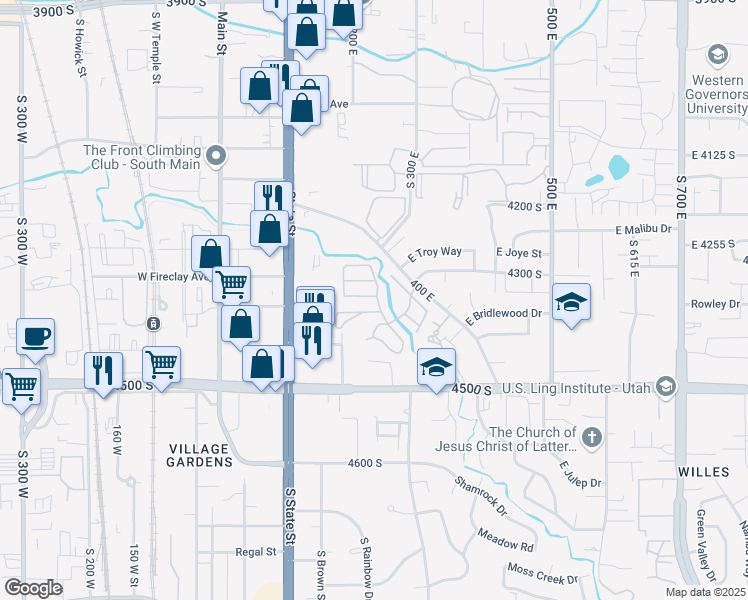 map of restaurants, bars, coffee shops, grocery stores, and more near 244 East Biltmore Avenue in Salt Lake City