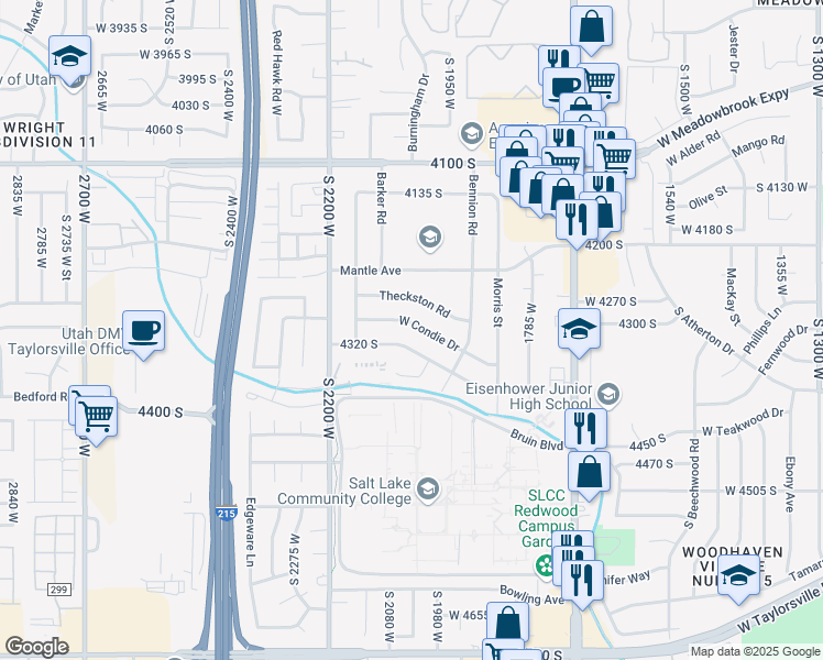 map of restaurants, bars, coffee shops, grocery stores, and more near 2027 West Condie Drive in Taylorsville