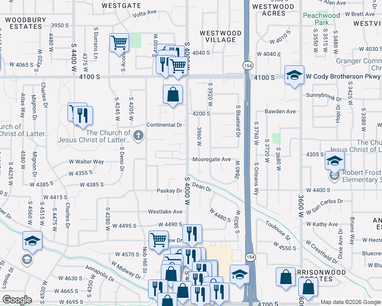map of restaurants, bars, coffee shops, grocery stores, and more near 4303 South 4000 West in West Valley City