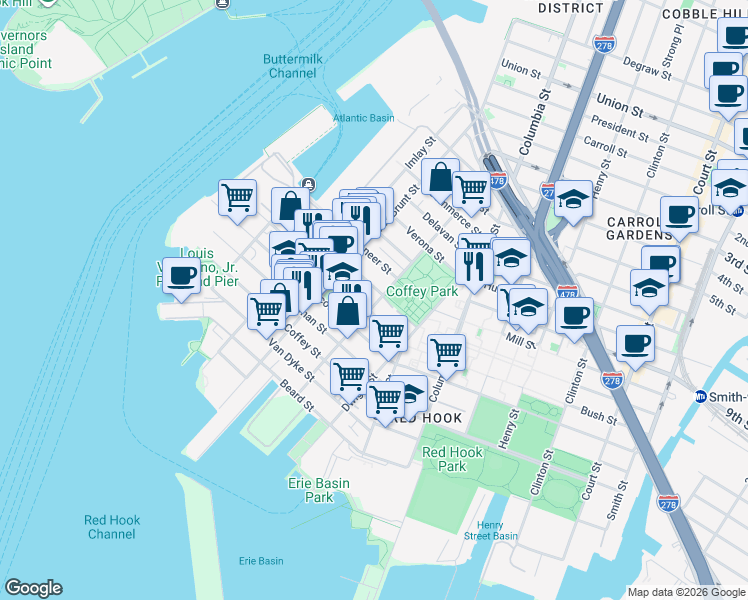 map of restaurants, bars, coffee shops, grocery stores, and more near in Brooklyn