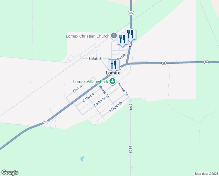 map of restaurants, bars, coffee shops, grocery stores, and more near Fourth Street in Lomax