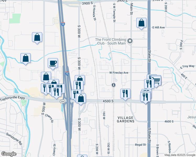 map of restaurants, bars, coffee shops, grocery stores, and more near South Brick Oven Way in Millcreek