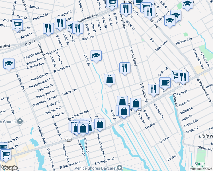 map of restaurants, bars, coffee shops, grocery stores, and more near 466 South 9th Street in Lindenhurst