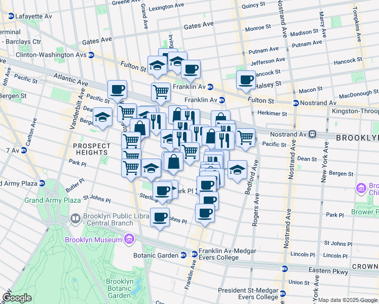 map of restaurants, bars, coffee shops, grocery stores, and more near 870 Bergen Street in Brooklyn