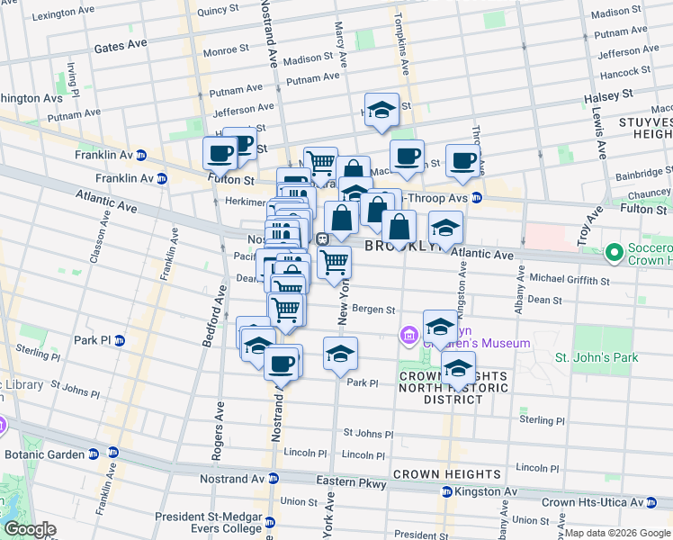 map of restaurants, bars, coffee shops, grocery stores, and more near in Brooklyn