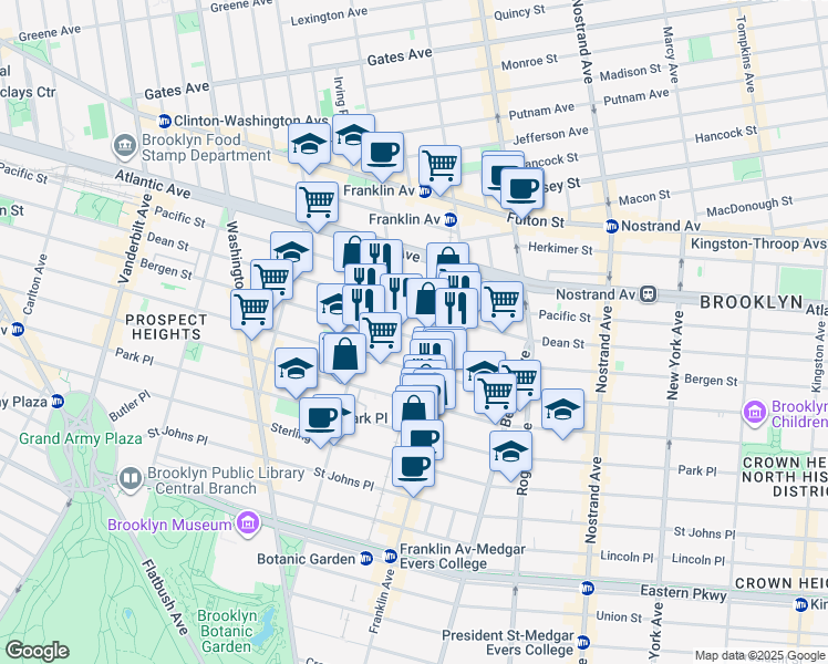 map of restaurants, bars, coffee shops, grocery stores, and more near 904 Bergen Street in Brooklyn