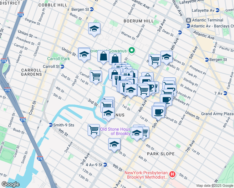 map of restaurants, bars, coffee shops, grocery stores, and more near 454 Carroll Street in Brooklyn