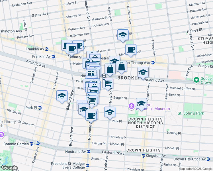 map of restaurants, bars, coffee shops, grocery stores, and more near 1231 Dean Street in Brooklyn