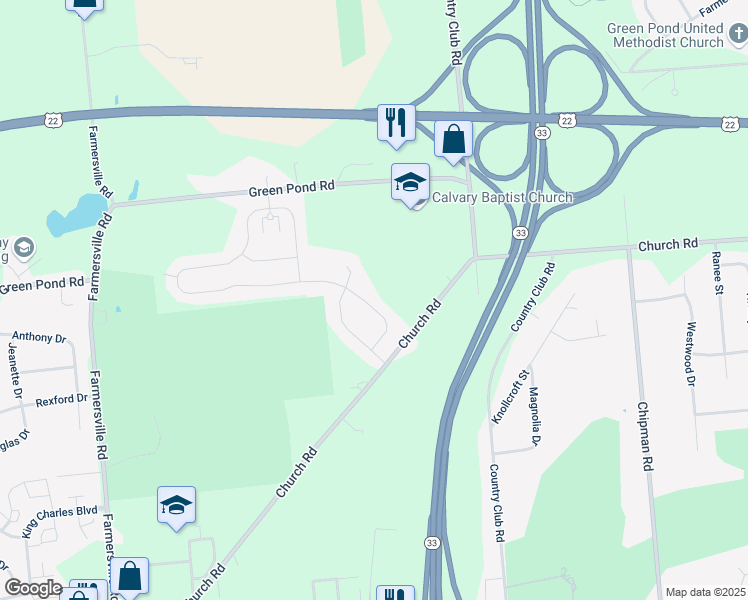 map of restaurants, bars, coffee shops, grocery stores, and more near 3719 Church Road in Easton
