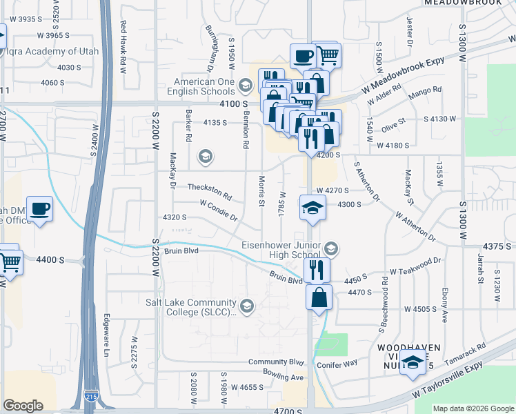 map of restaurants, bars, coffee shops, grocery stores, and more near 4310 Morris Street in Salt Lake City