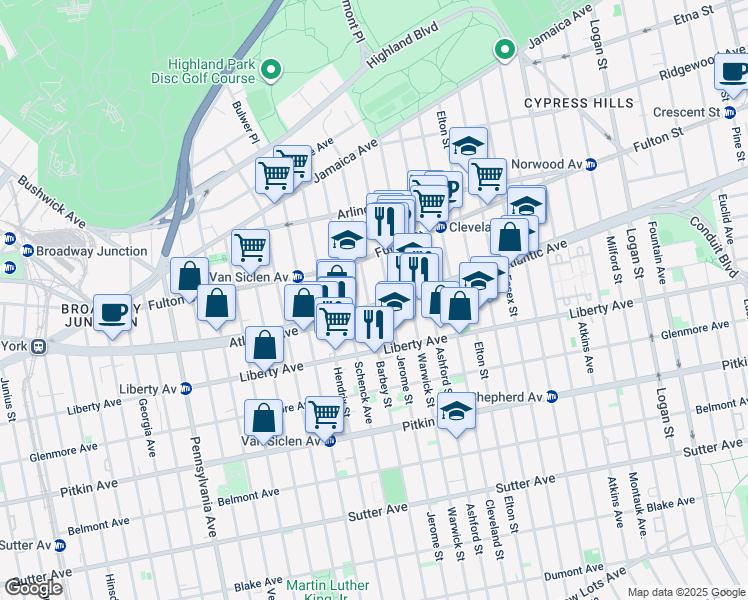map of restaurants, bars, coffee shops, grocery stores, and more near 2863 Atlantic Avenue in Brooklyn