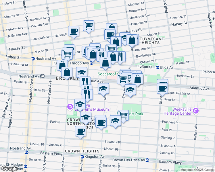 map of restaurants, bars, coffee shops, grocery stores, and more near in Brooklyn