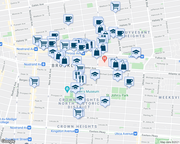 map of restaurants, bars, coffee shops, grocery stores, and more near 1508 Pacific Street in Brooklyn