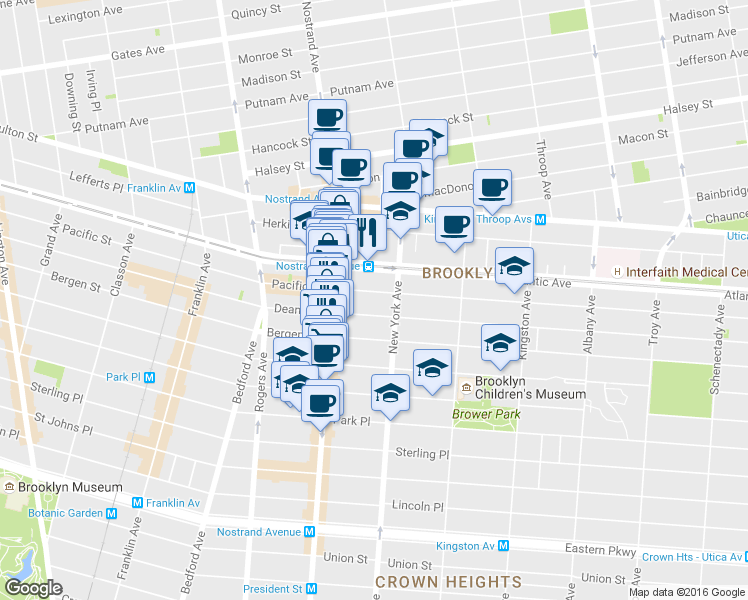 map of restaurants, bars, coffee shops, grocery stores, and more near 1231 Dean Street in Brooklyn