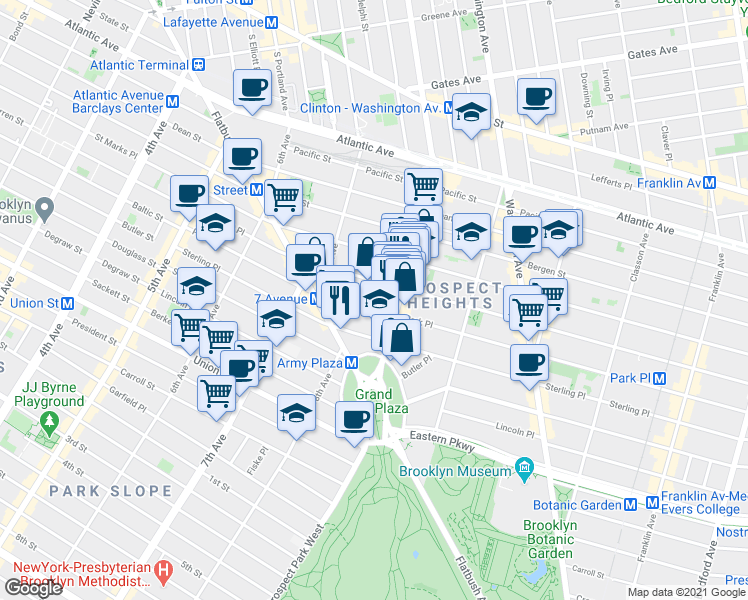 map of restaurants, bars, coffee shops, grocery stores, and more near in Brooklyn
