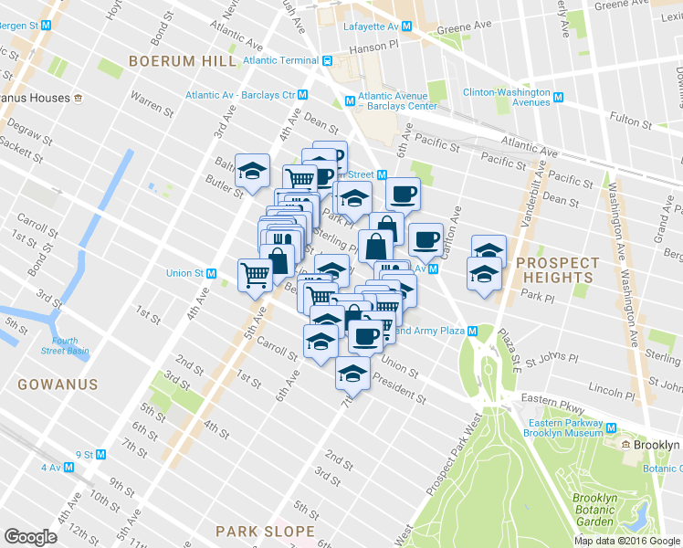 map of restaurants, bars, coffee shops, grocery stores, and more near 162 6th Avenue in Brooklyn