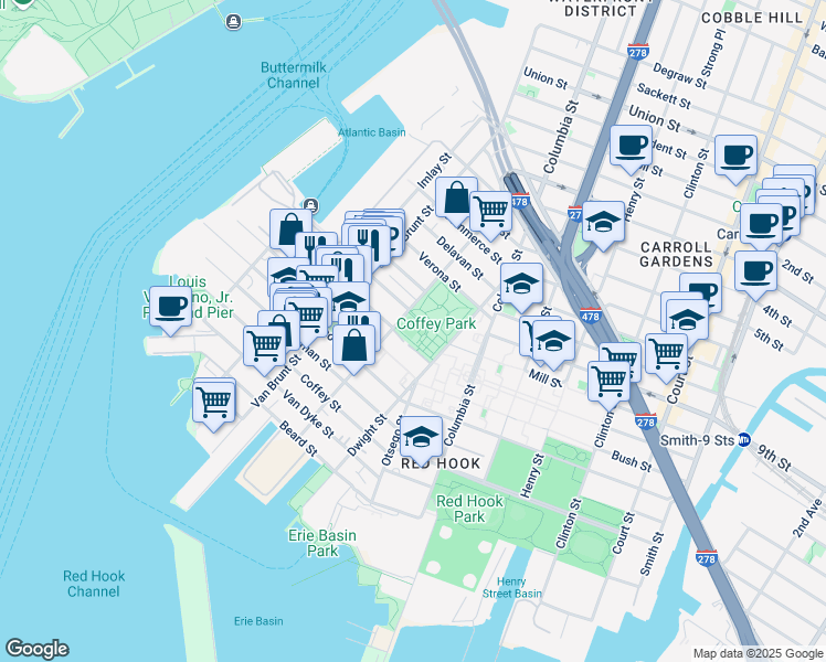 map of restaurants, bars, coffee shops, grocery stores, and more near in Brooklyn