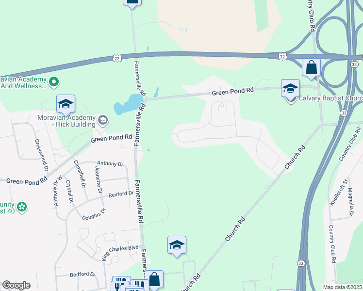 map of restaurants, bars, coffee shops, grocery stores, and more near 3832-3842 Farmersville Rd in Bethlehem