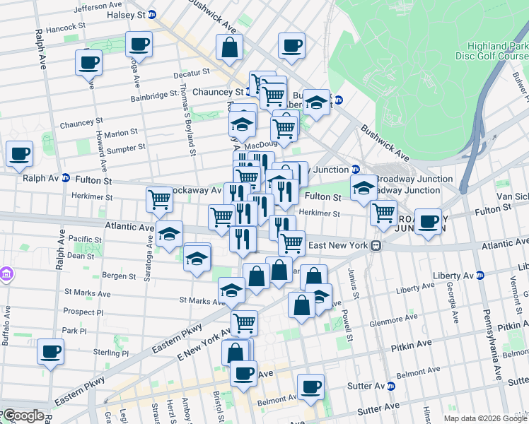 map of restaurants, bars, coffee shops, grocery stores, and more near 29 Monaco Place in Brooklyn