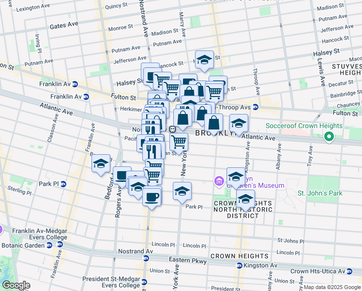 map of restaurants, bars, coffee shops, grocery stores, and more near 1310 Pacific Street in Brooklyn