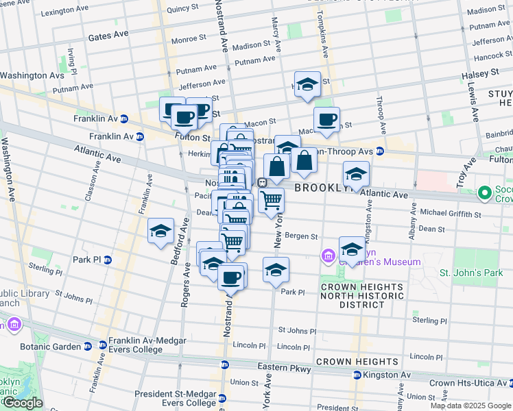 map of restaurants, bars, coffee shops, grocery stores, and more near 1284 Pacific Street in Brooklyn