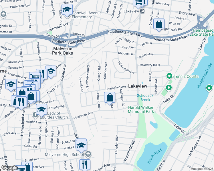 map of restaurants, bars, coffee shops, grocery stores, and more near 993 Orlando Avenue in West Hempstead