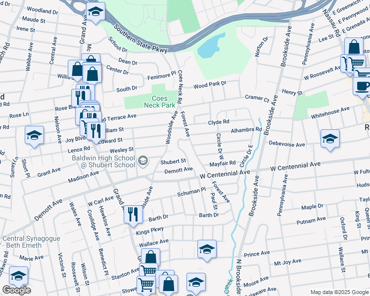 map of restaurants, bars, coffee shops, grocery stores, and more near 1375 Tanwood Drive in Baldwin