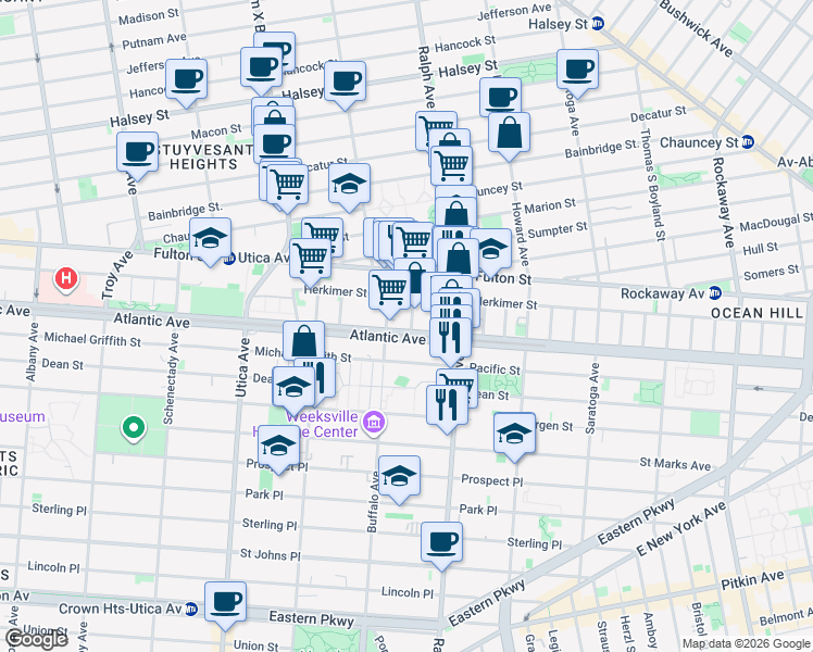 map of restaurants, bars, coffee shops, grocery stores, and more near in Brooklyn