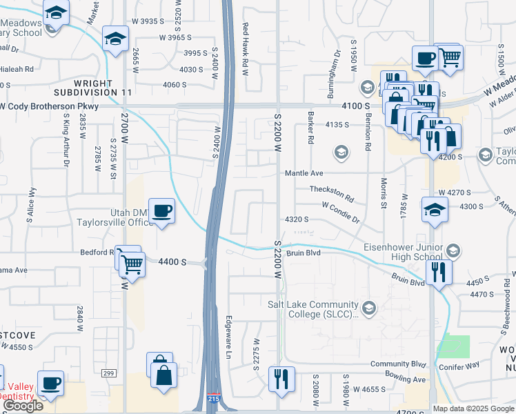 map of restaurants, bars, coffee shops, grocery stores, and more near 2265 Marvinwood Drive in Salt Lake City