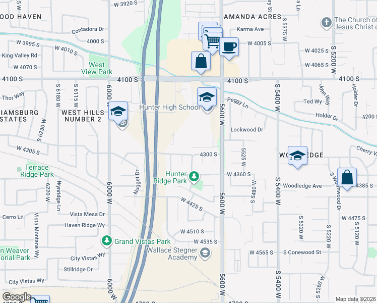 map of restaurants, bars, coffee shops, grocery stores, and more near 5720 West 4300 South in West Valley City